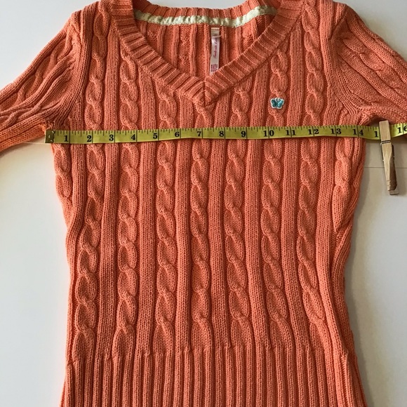 Aeropostale Sweater Womens Sz M Orange Cable Knit V-Neck Long Sleeve Y2K - Picture 11 of 16